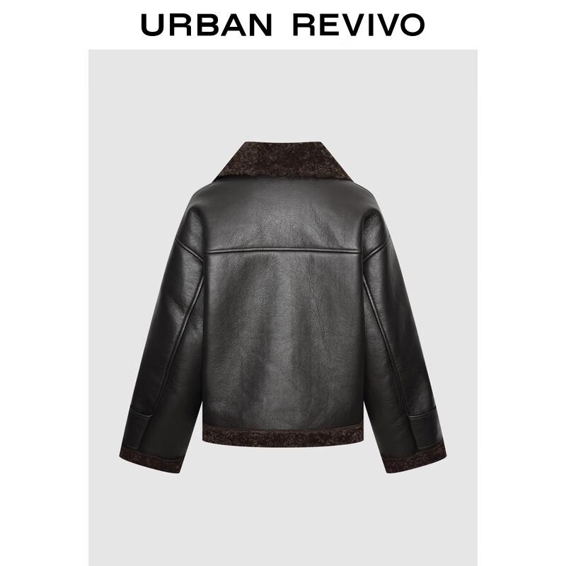 UR 2025 Winter Women s Plush PU Patchwork Snap Coat L