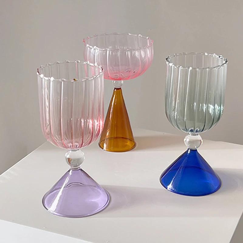 Geometry Glass Gradient Champagne Wine Cup Personality Creative Ice Cream Dessert Pudding Drink Whisky Goblet Bowl