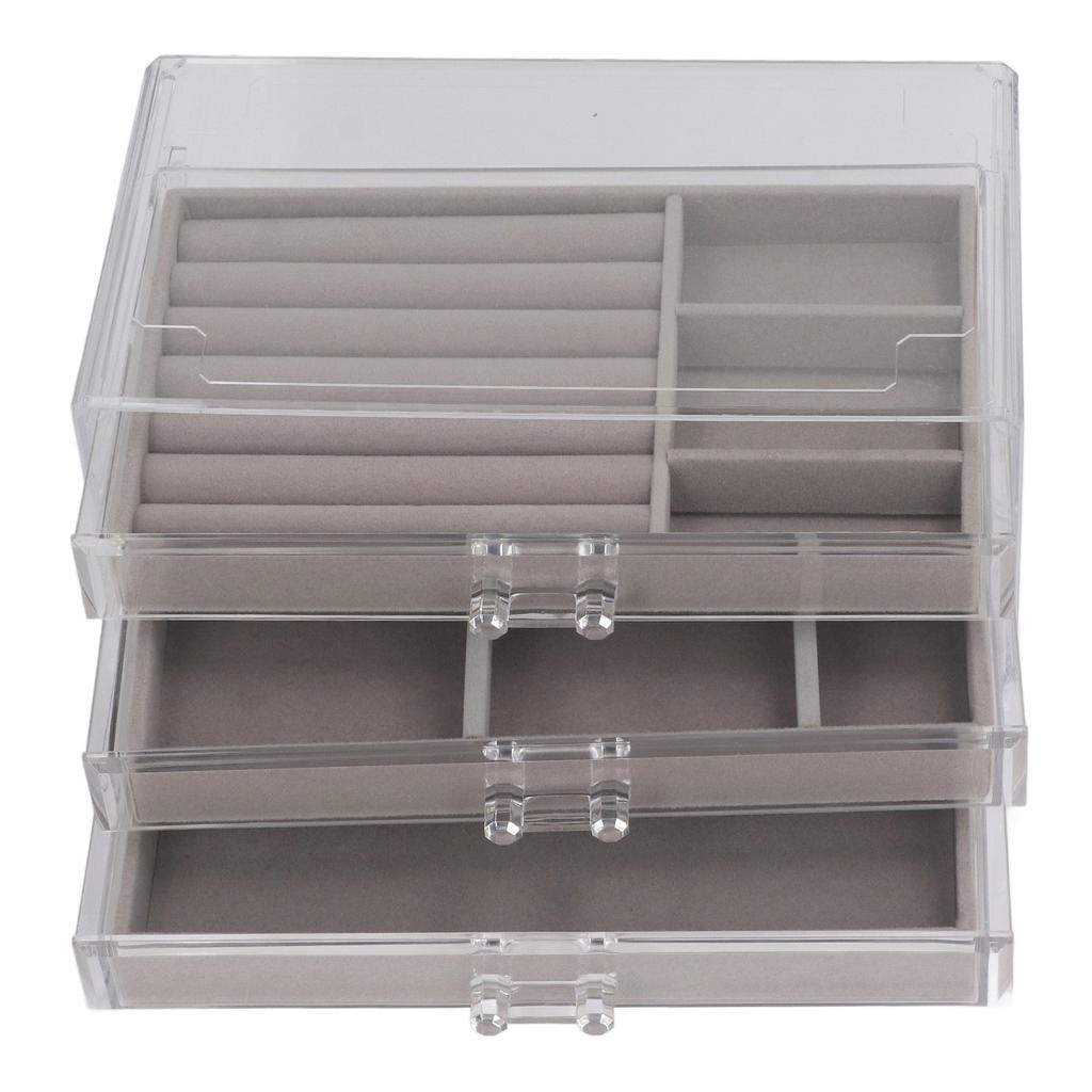 Clear Earring Storage Organizer with 3 Drawers Flannel Lining Jewelry Display Holder Stand for Earri