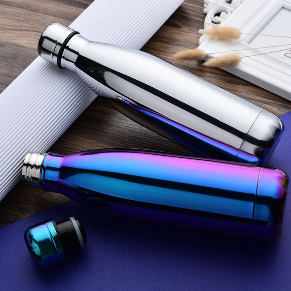 500ml Electroplated Gradient 304 Stainless Steel Water Bottle, UV Plating Cola Shape Vacuum Insulated Sports Flask
