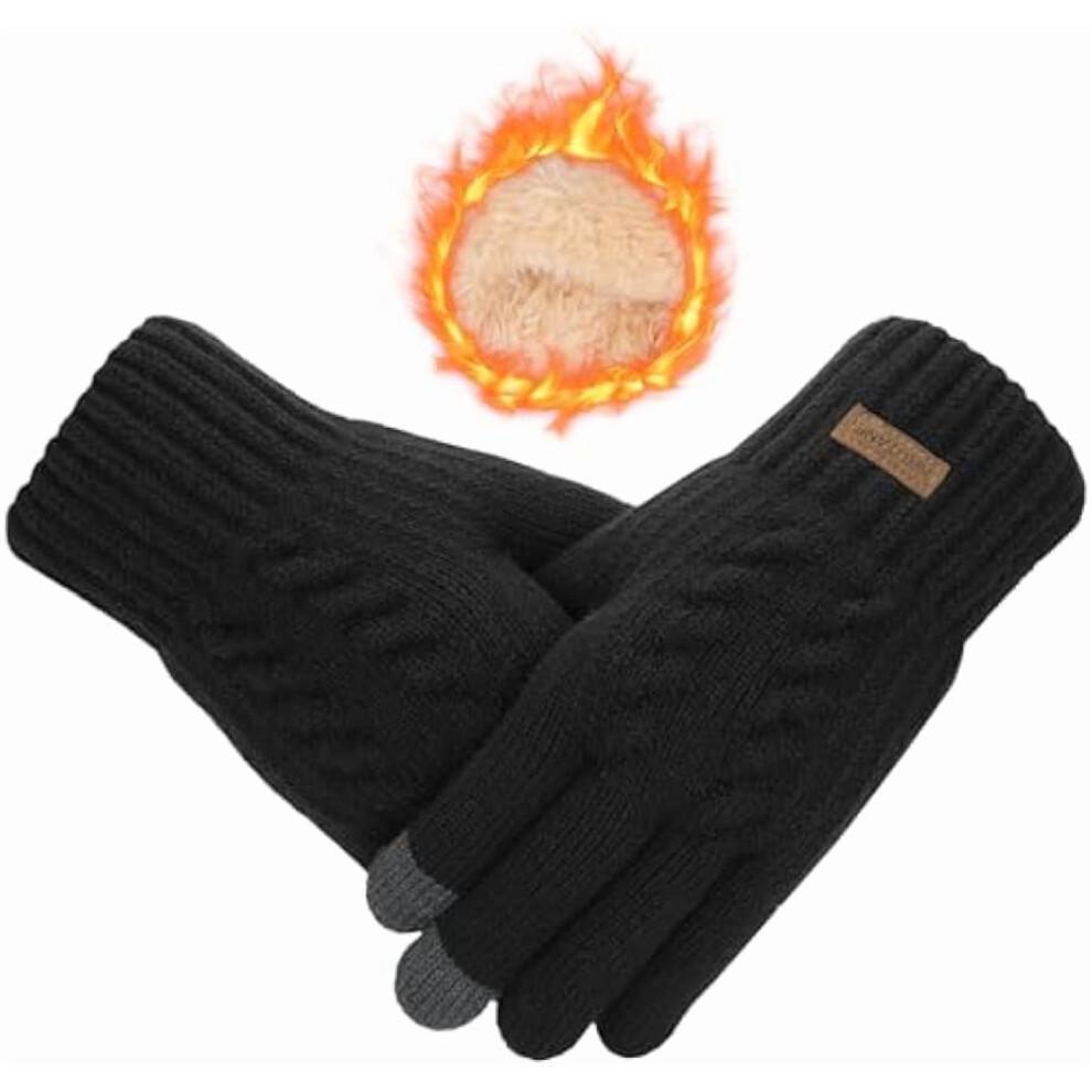 Womens Winter Gloves Cold Weather Warm Knit Touchscreen Fingers Elastic Cuff Soft Lining Thermal Dual Layer Glove