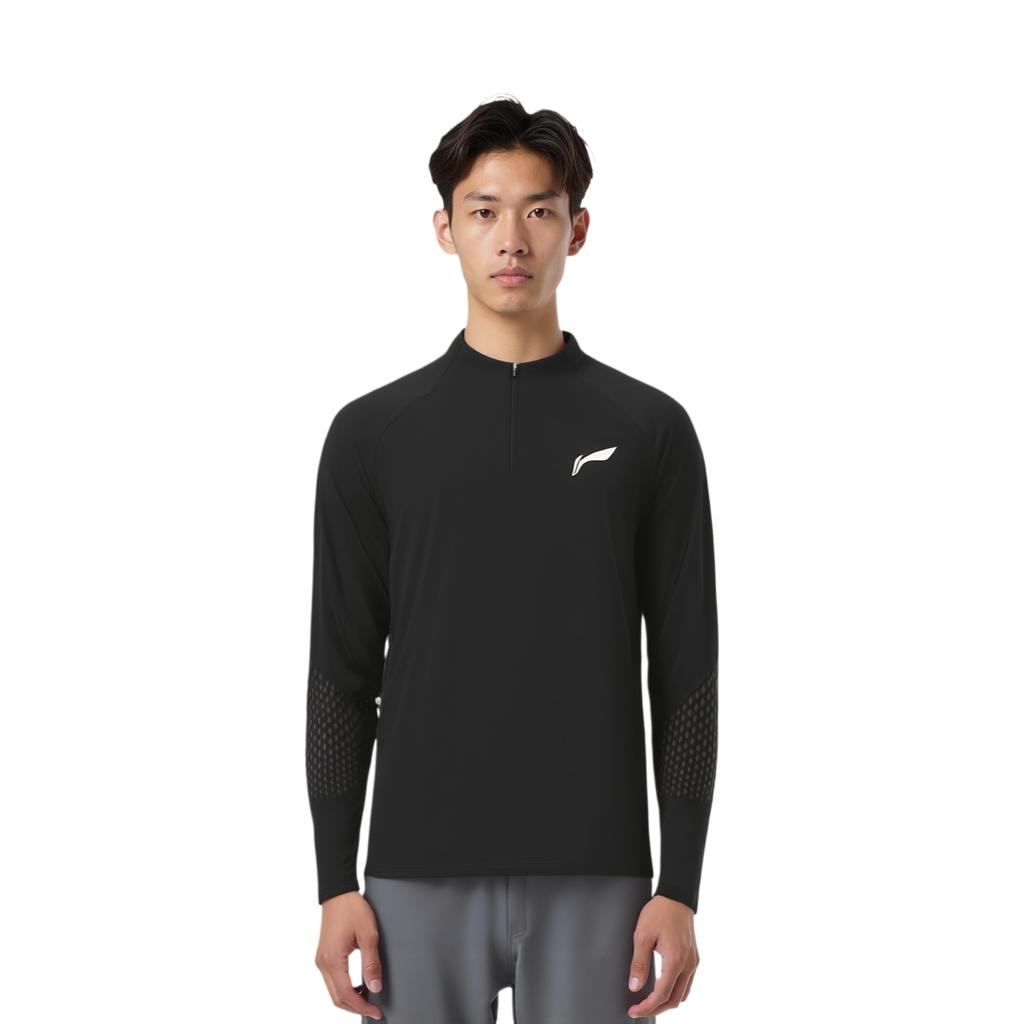 Li-Ning Minimalist Solid Color Comfortable Stand Collar Long Sleeve T-Shirt Men Tops Black ATLV011-1