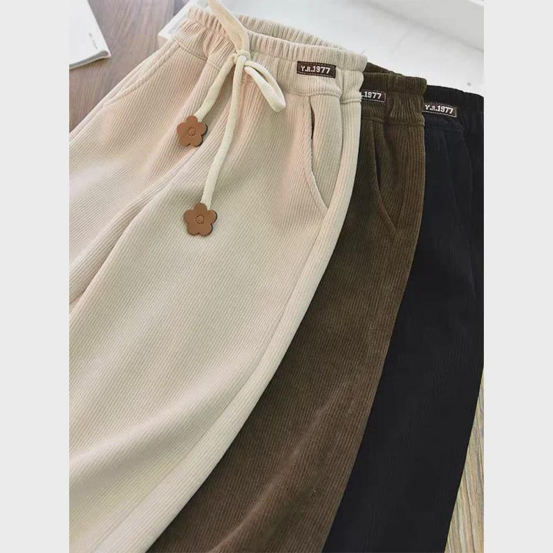 Pantaloni de catifea reiată cu picior larg pentru fete - Groși, eleganți și casual pentru toamnă/iarnă