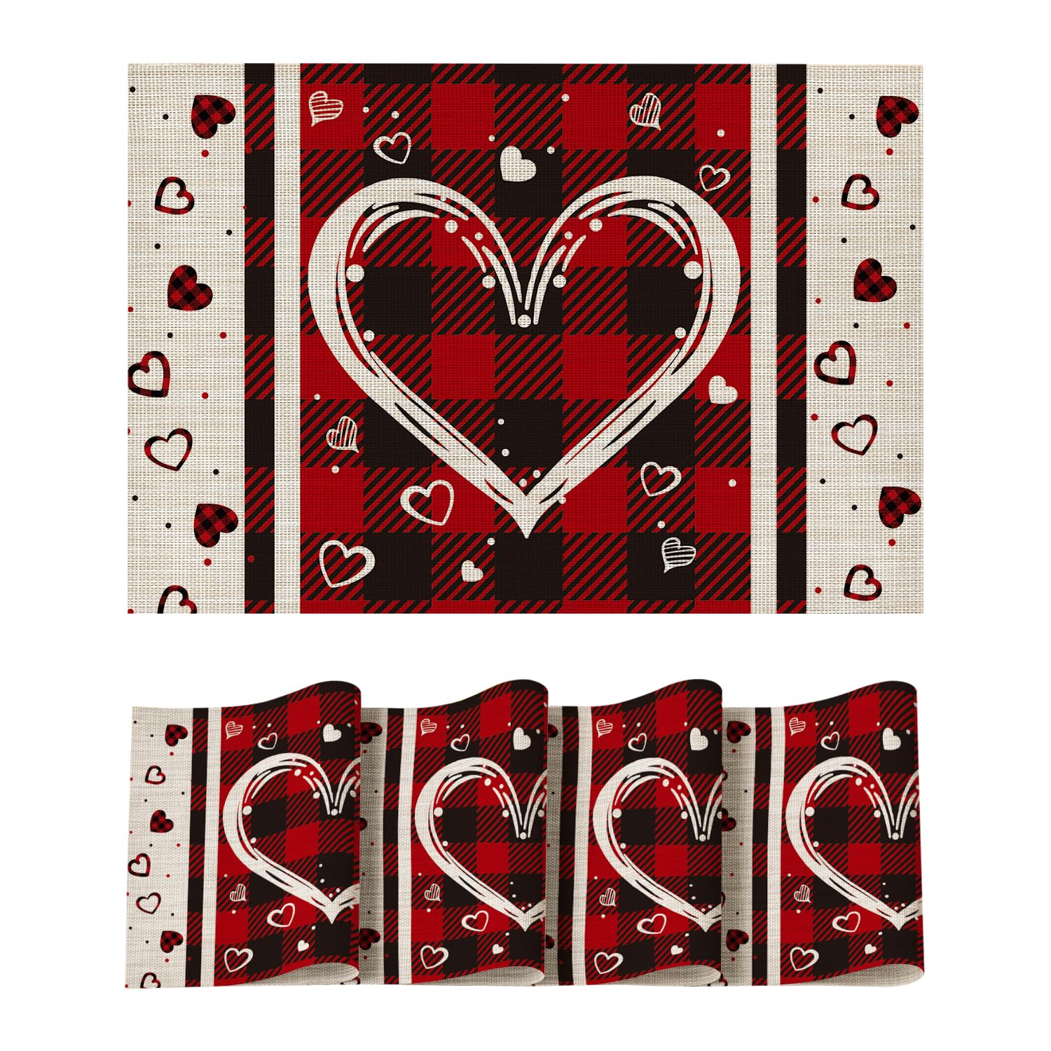 

Hearts Vinyl Valentine s Day Placemats Set of 4, 12x18 Inch Wipeable Non-Slip PVC Place Mats for Party Kitchen Dining Decor 12 x 18 , Rectangular Set of 4