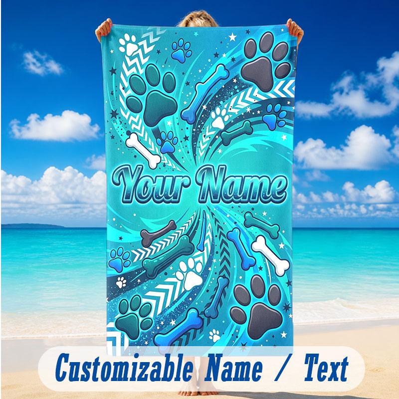 Dog Theme Beach Towel Personalized Custom Name & Text Soft Quick Dry Beach Towel for Swimming Travel