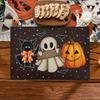 1PC Halloween Themed Linen Meal Mat with Pumpkin Black Cat and Bat Design Anti Slip and Table Mats Suitable Dining