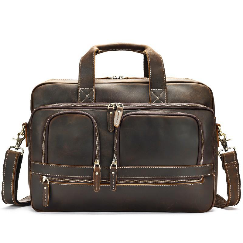Layered Cowhide Men s Business Briefcase High-end Retro 15 Inch Handbag File Computer Bag коричневый