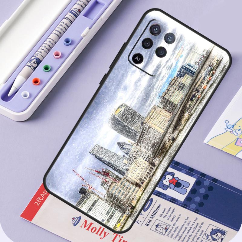 Retro Winter Snow London For Oppo A17 A18 A94 A74 A54 A15 A38 A58 A78 A98 A40 A60 A80 A16 A76 A96 A57 A77 A5 Pro Case