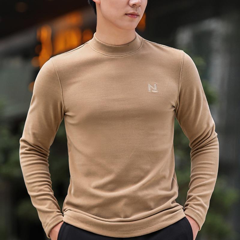 Autumn and Winter New Men's Middle Collar Letter Embroidered Inner Long Sleeve Base Shirt