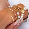 Multi-layer Pearl Portrait Bracelet Set with OT Buckle & Cross Chain for Women