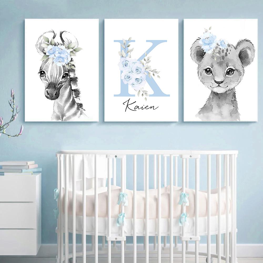 Personalize Baby Name Wall Decoration Painting Customize Nursery Wall Art Poster For Kids Bedroom Deco Animals Canvas Painting