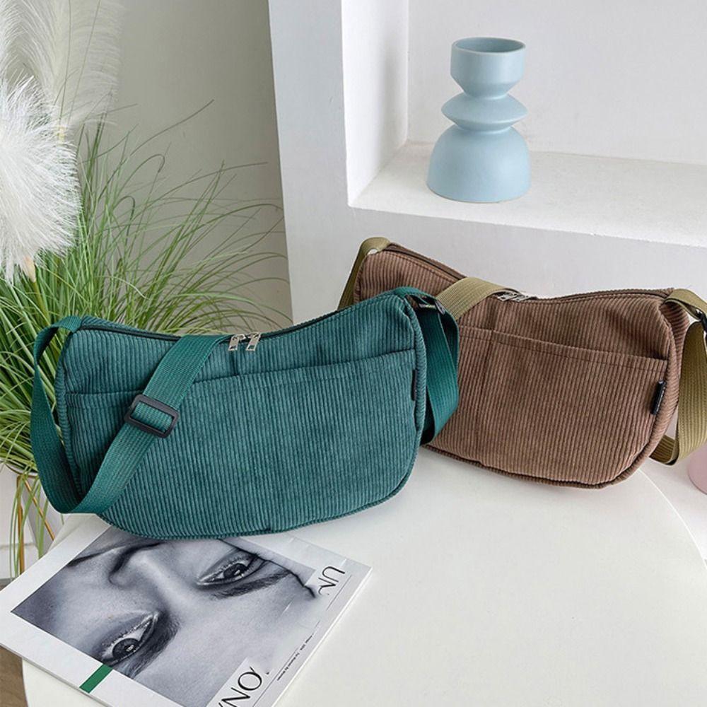 Korean Style Corduroy Shoulder Bag Cotton Cloth Canvas Handbag Solid Color Shoulder Bag  All-match
