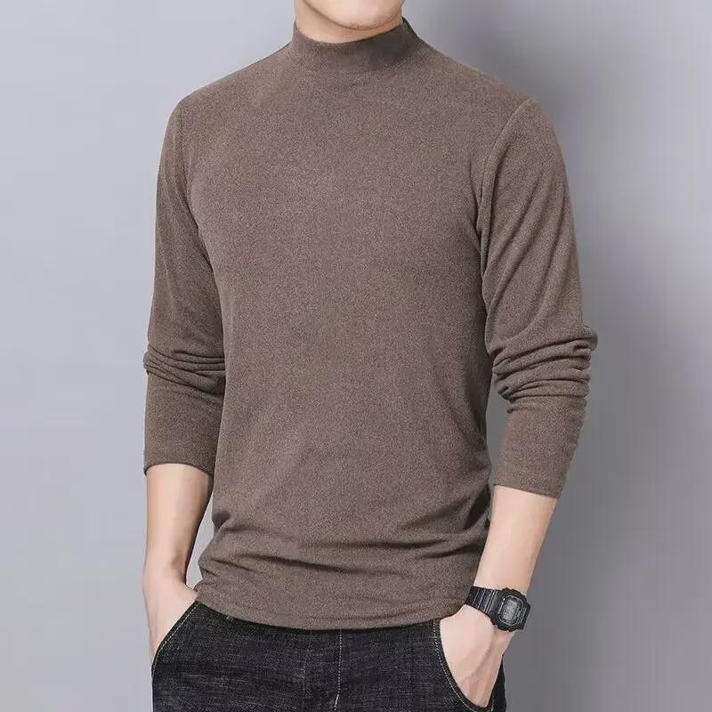 Men's German Velvet Long-Sleeve Half-High Collar T-Shirt for Autumn/Winter