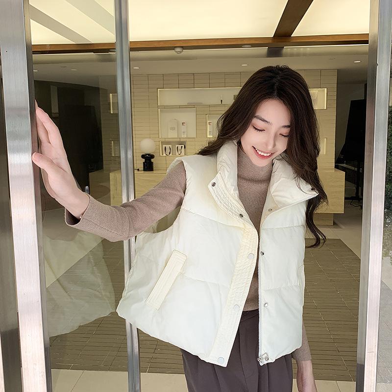 

2024 Autumn/Winter Women s Sleeveless Padded Down Vest with Stand Collar XL белый