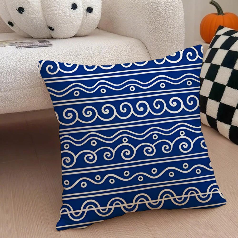 Chinese-Style Scroll Pattern Traditional Culture Cushion Cover Throw Pillow Cover Hidden Button Durable Polyester Chair Cushion