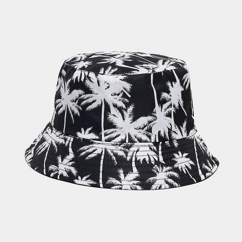 New Double-sided Coconut Tree Printed Bucket Hat Summer Outdoor Sun Protection Visor Hat Men and Women Travel Fashion Pot Hat