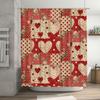 Vintage Heart Floral Shower Curtain Red Beige Decorative Bath Rug Cover For Bathroom Home Decor