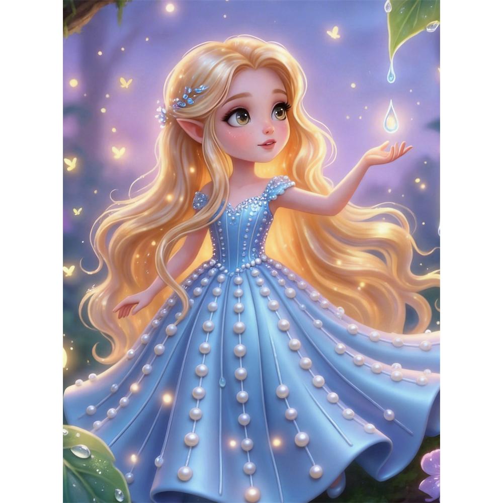

Disney Pearl Painting SetA Blue-Dressed Fairy Girl in A Firefly Forest Sparkling Painting Crafts Home Wall Decoration Handmade Gift 35x45cm