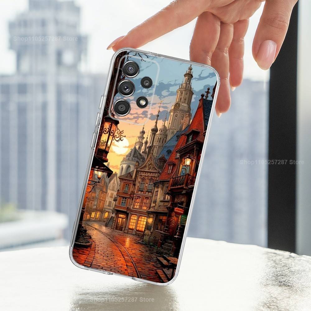 Krajina Eiffelovy věže Pouzdro na telefon Pro Samsung A51,71,30,S21,10,20,Ultra,FE,Lite, S22,23,9,PIus,Průhledné, Silikonové
