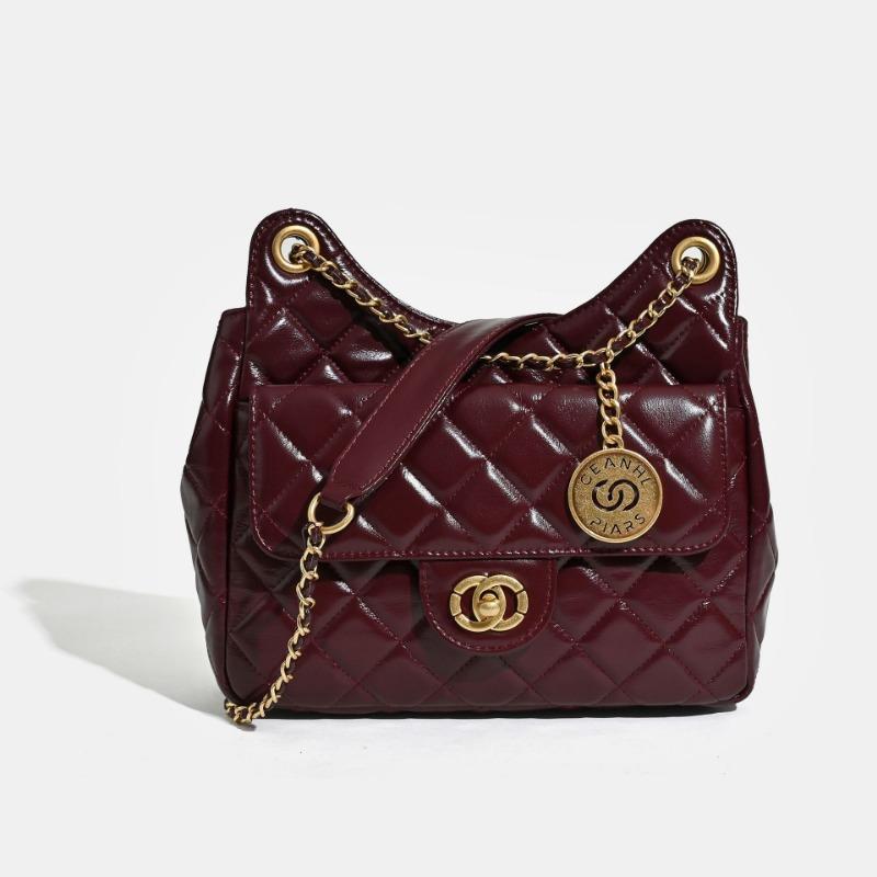 Niche leather messenger bag women's first layer cowhide rhombus chain bag shoulder women's bag