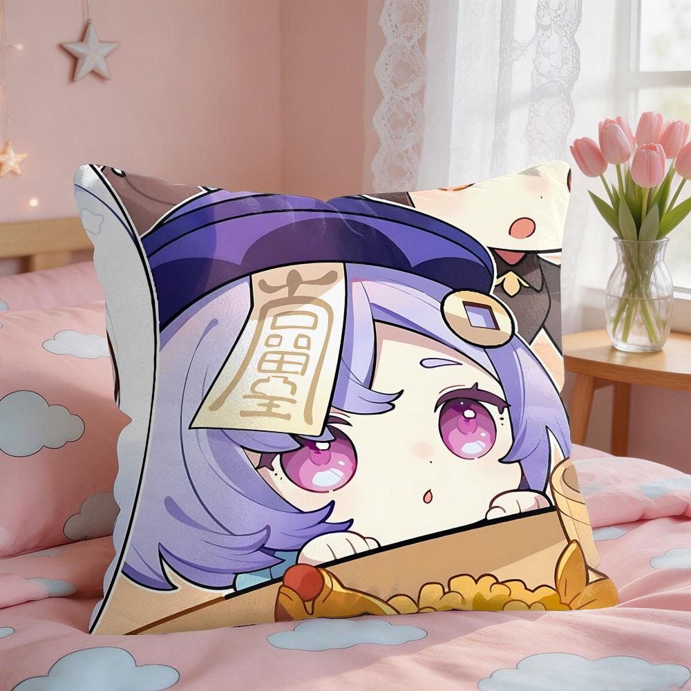 Qiqi Cute Genshin Impact Cushion Cover Square Short Plush Pillow Case Living Room Sofa Home Decor Funda X