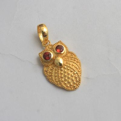 Garnet Yellow Gold Plated Owl Pendant 100% 925 Sterling Silver Charm Jewelry