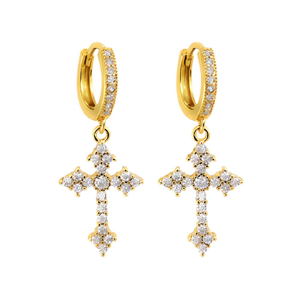 Cross Zircon Stud Earrings Hip Hop Fashion Men Ear Cuff Jewelry