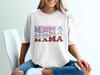 American Mama Retro Wavy Tee, Patriotic Bow, USA Mom Life Shirt