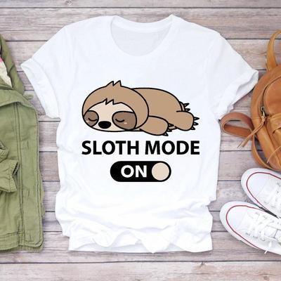 Mode T-Shirt Oberteil T-Shirt Kleidung Lässig Faultier Lustig Faules Tier Kurzarm Damen Druck Sommer Dame Weiblich Grafik T-Shirt