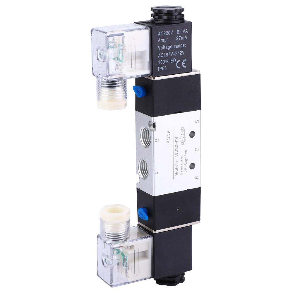 4V220 08 1 4  Inlet Outlet 1 8  Exhaust Pneumatic Solenoid Air Valve 2 Position 5 Way(AC220V)