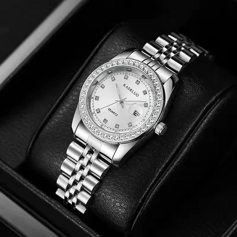 Diamantbesetztes Stahlarmband Damen Laojia Serie Uhr Wasserdicht Kalender Lässig Multifunktionsuhr Leuchtend Quarz