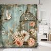 Vintage Floral Shower Curtain Rustic Country Farm Botanical Flower Bee Polyester Fabric Shower Curtain Bathroom Decor With Hooks