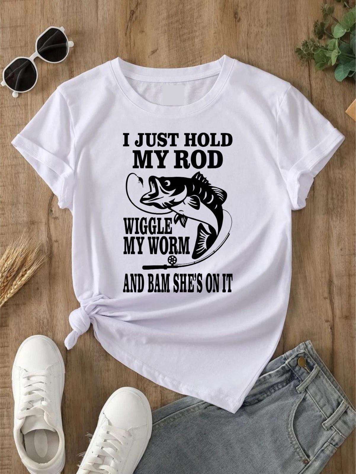Funny Rude Fishing T Shirt I Just Hold My Rod Wiggle My Worm Fishing Beach Shirt 3XL