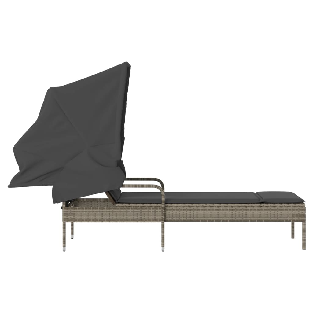 Vidaxl Sun Lounger with Canopy, Grey, Poly Rattan