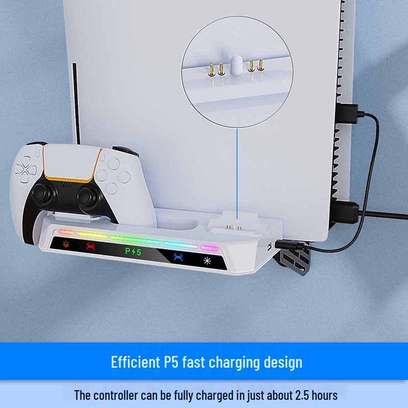 PS5 Wall Mount Kit: Console Bracket, Elite Controller Charger, Headphone Hanger, RGB Lights