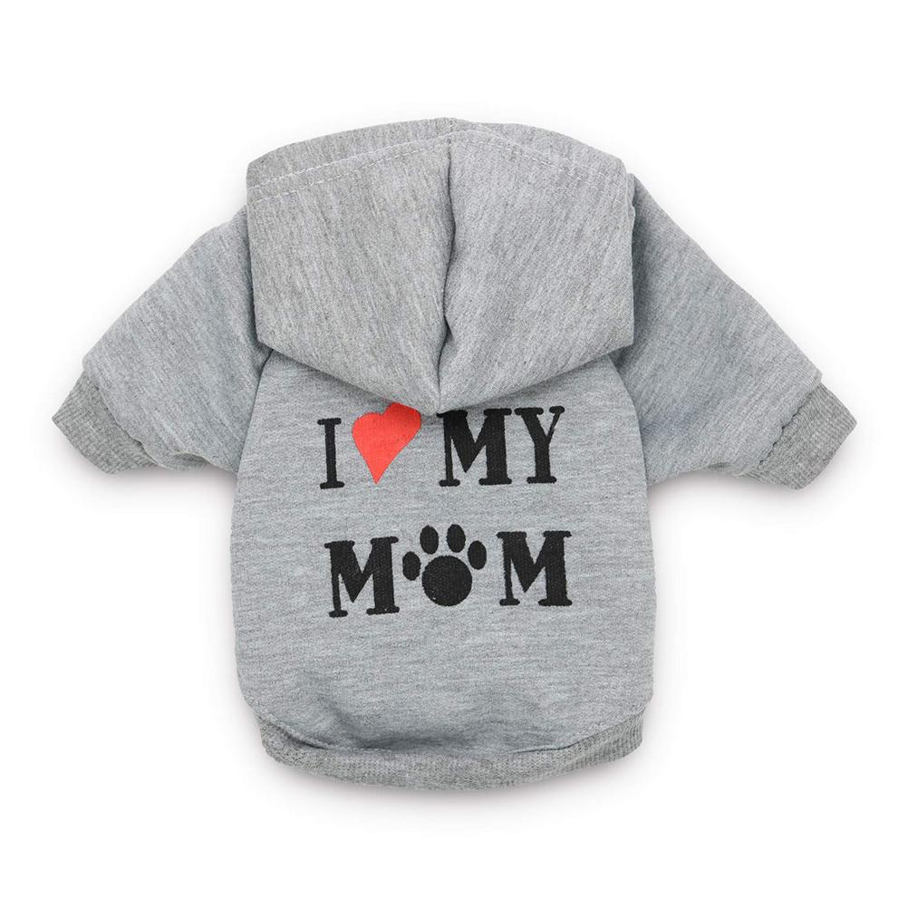 Dog Clothes I Love My Mom Printed Hoodie Puppy Sweatshirt Warm Puppy Clothes Hoodie