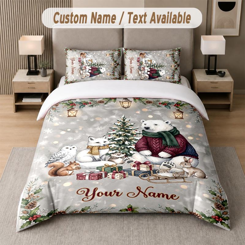 Winter Snow Theme Custom Text Or Name 3Pcs Bedding Set 1 Flat Sheet & 2 Pillowcases Personalized Home Bedding