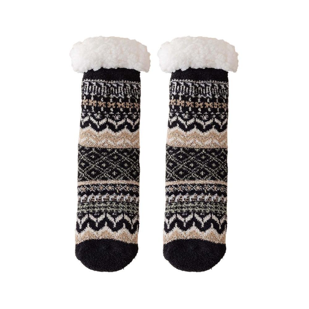 

Mid Tube Thicken Velvet Socks Anti Slip Sleeping Socks National Style Fleece Socks Women Home