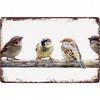Metal Poster Wall Art Sparrow Perch Birds On Wire Retro Vintage Living Room Decor