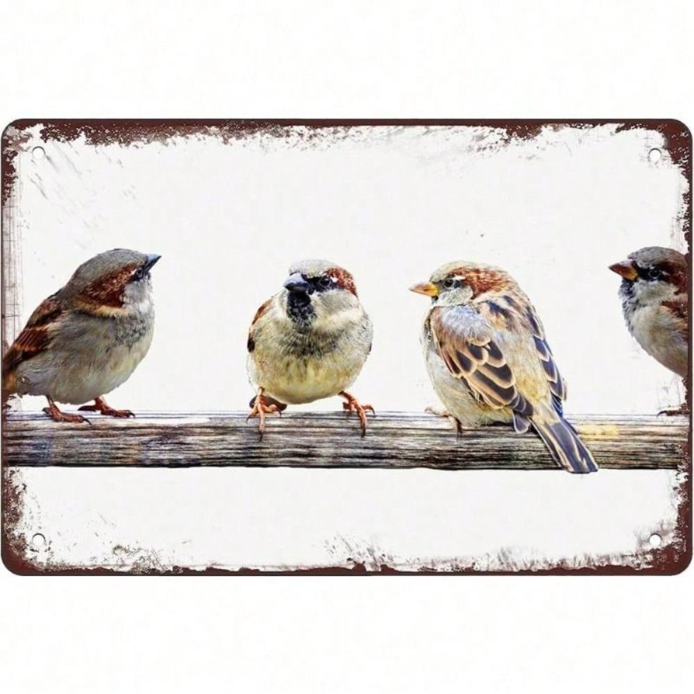 Metal Poster Wall Art Sparrow Perch Birds On Wire Retro Vintage Living Room Decor