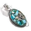 Turquoise In Pyrite Gemstone Handmade 925 Sterling Silver Pendant 2.25" J7a47