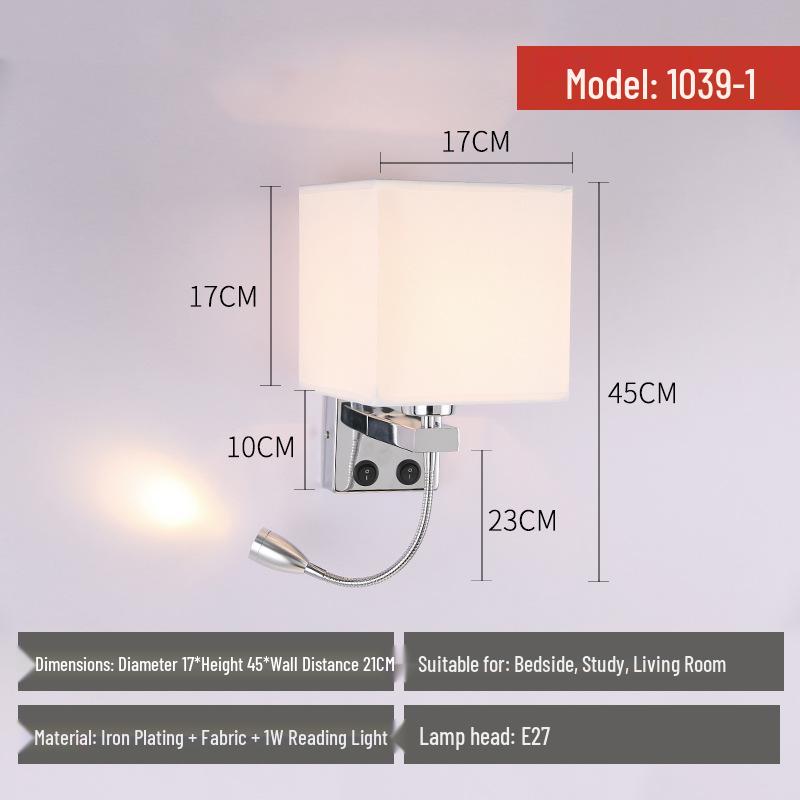 Modern American Fabric Wall Lamp with USB Charge - Hotel Bedroom Reading Light