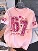 Girls' T-shirt,exclusive for Valentine's Day, with sequins,number 67,summer round-neck T-shirt for outdoors, kids' clothing
