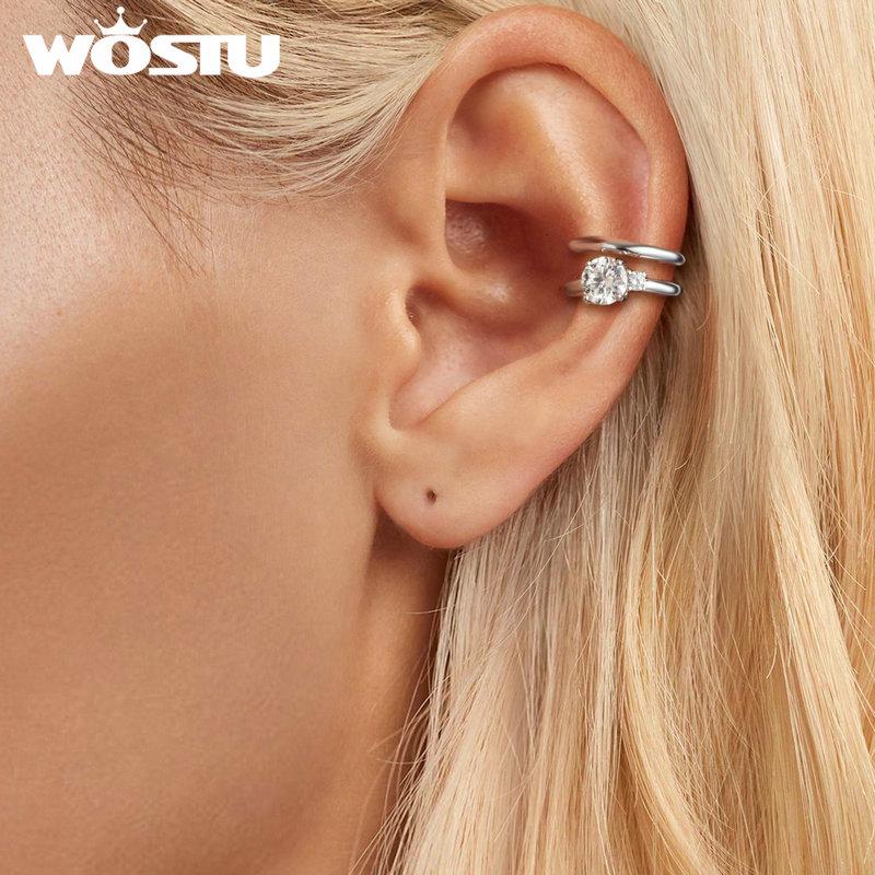 WOSTU Moissanite Bowknot Ear Clips Bow Wedding Stud Earrings For Women S925 Silver Lab Diamond Engagement Jewelry Birthday Gift