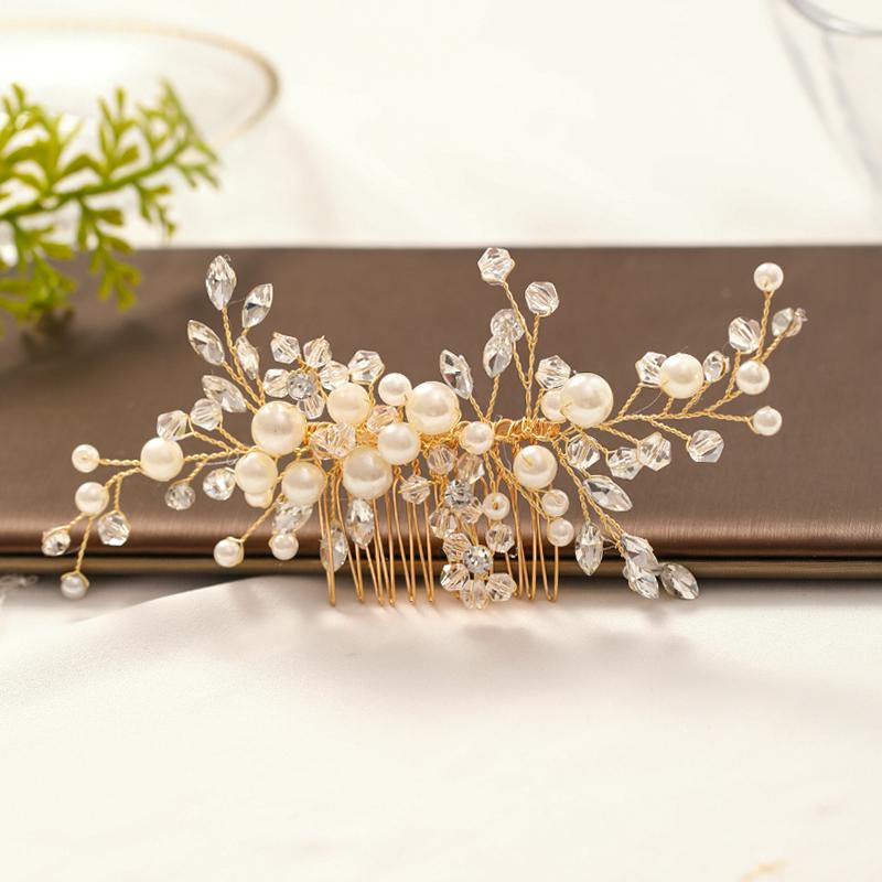 

Silver Color Pearl Crystal Hair Combs Tiara For Women Bride Cheap Party Headpiece Wedding Hair Accessories Bridal Hair Jewelry
