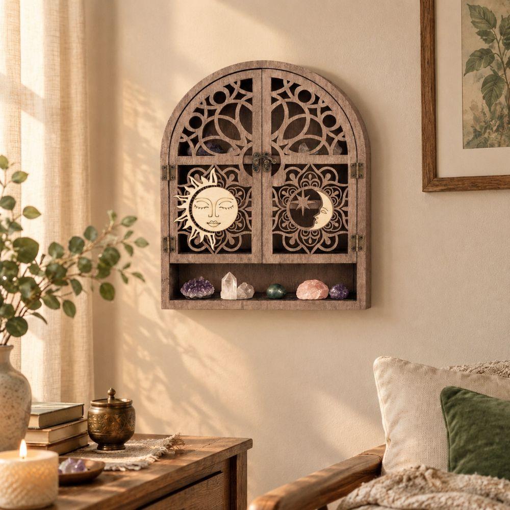Wall Hanging Wall Crystal Display Shelf Small Wooden Wall Shelf Crystal Display Cabinet