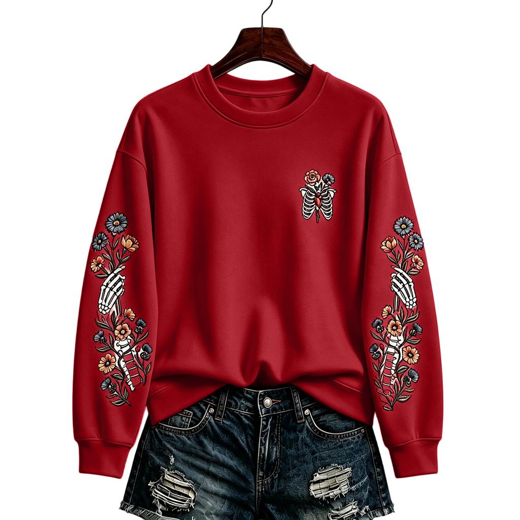 Women's Fashion Casual Halloween Print Pullover Sweatshirt Long Sleeve Neck Top