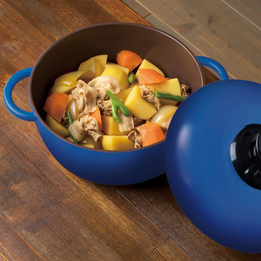 IRIS OHYAMA 20cm Waterless Easy to Includes Recipe Two-Handled Pot, Gas/IH Compatible, Deep, Clean, Time-Saving, Economical, Book, Blue, GMKS-20D