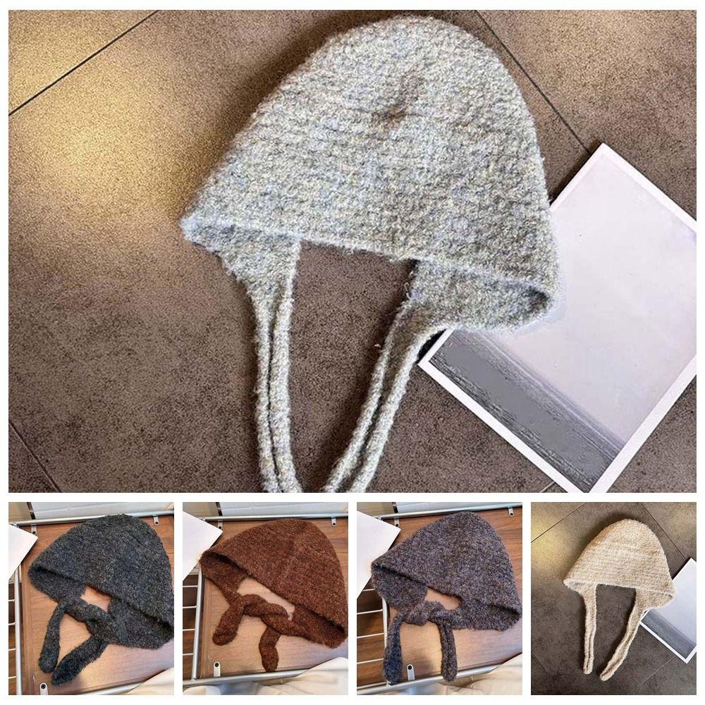 Double Side Knitted Hooded Cap Acrylic Fibers Winter Neckerchief Hat  School