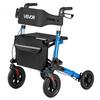 Andador com Rodas e Assento para Idosos, Andador Dobrável Ultra Compacto de 3 Dobras, Leve de Alumínio para Mobilidade com Rodas Sólidas de PU, Ajustável